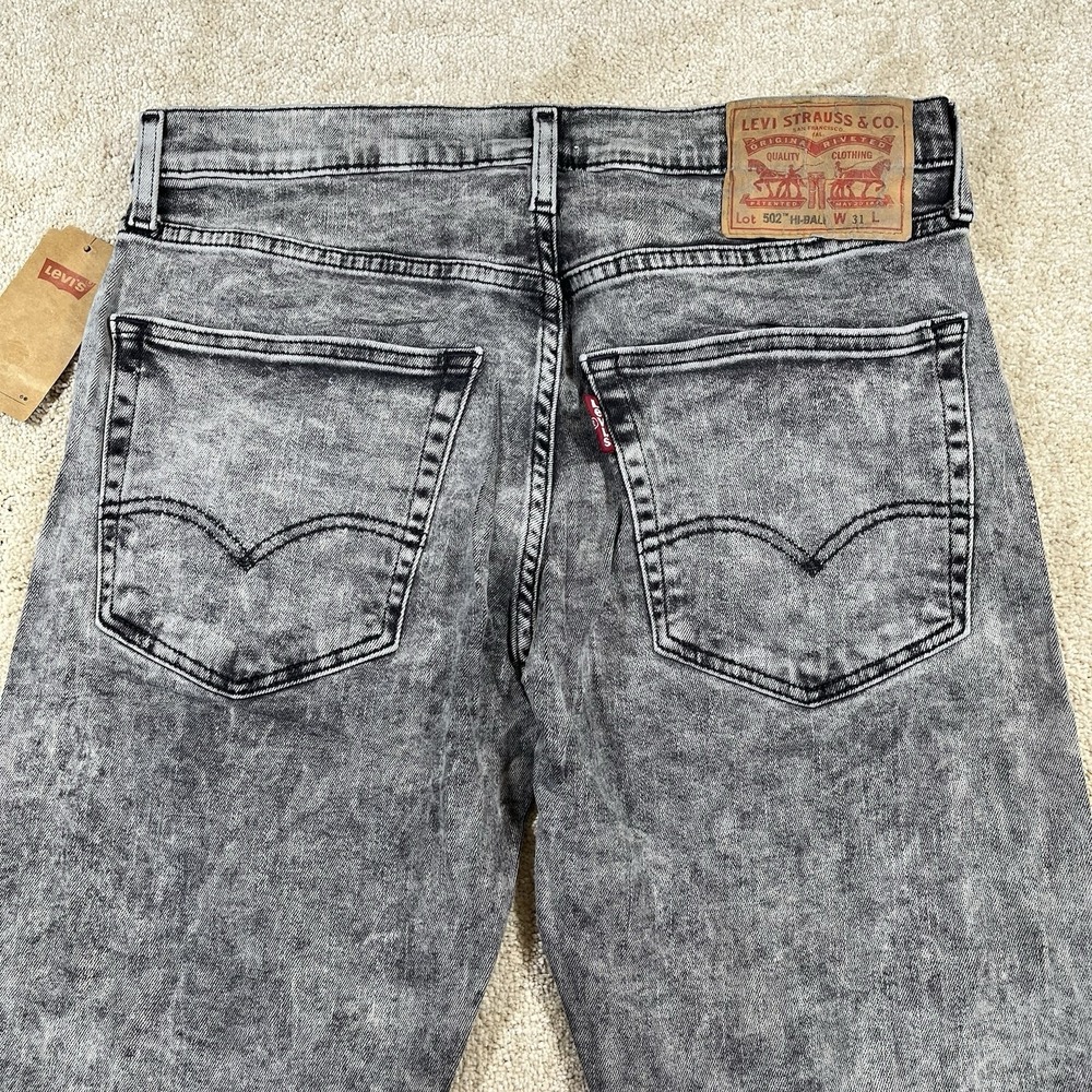 Levis 502 HI-BALL Mens Dark Gray Acid Wash Jeans 32x31 Cotton Blend Stretchy NWT - Picture 11 of 15
